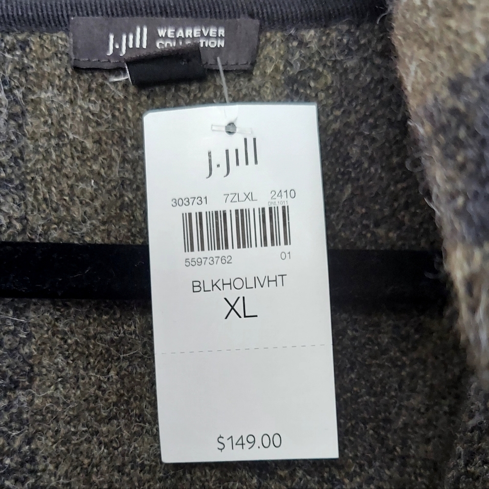 NWT J. Jill Black and Olive Long Open Cardigan Sweater Size XL - Picture 3 of 5